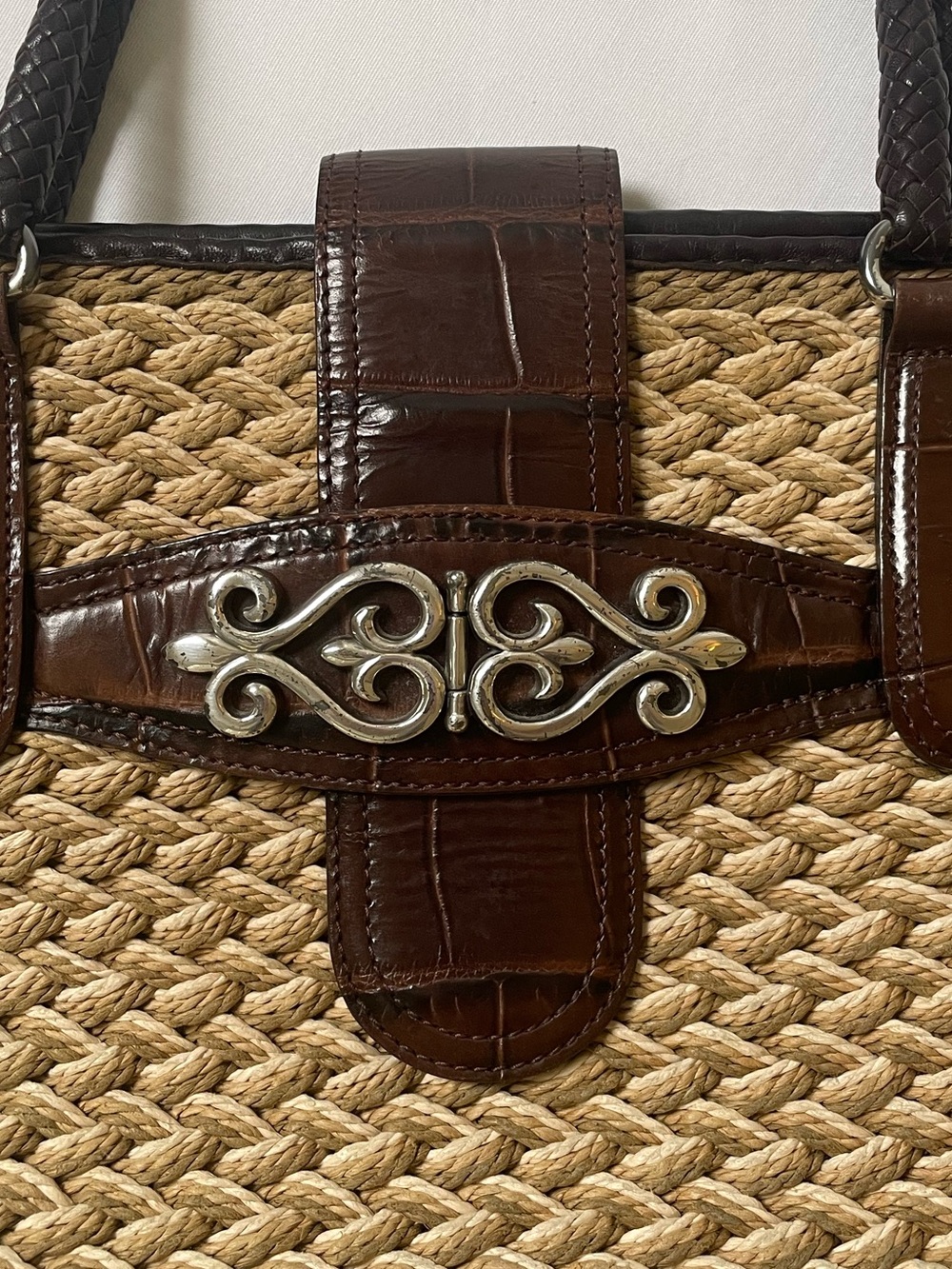 Brighton woven straw and leather trim shoulder purse - Picture 2 of 15